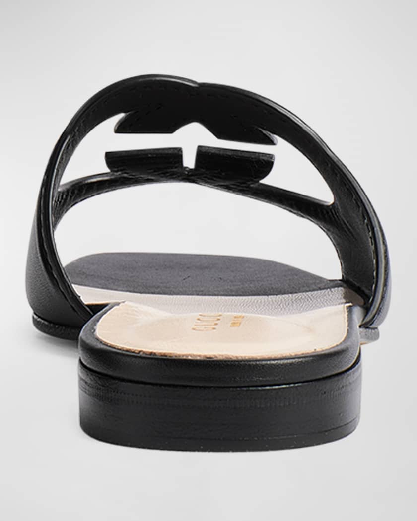 Leather Logo Cutout Flat Sandals