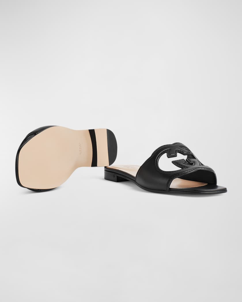 GUCCIサンダル　30(18〜19cm) Gucci Leather Logo Cutout Flat Sandals | Neiman Marcus