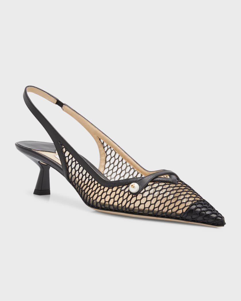 Amita Net Slingback Ballerina Pumps