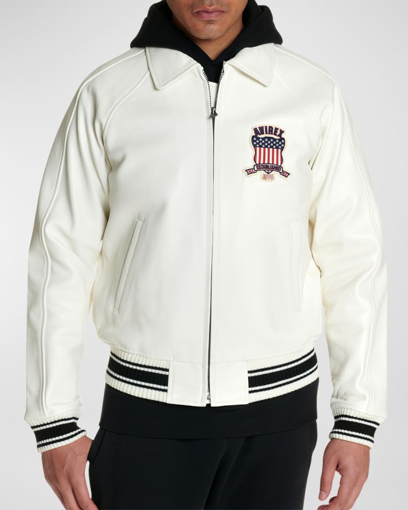 Men's Icon Logo Leather Bomber Jacket