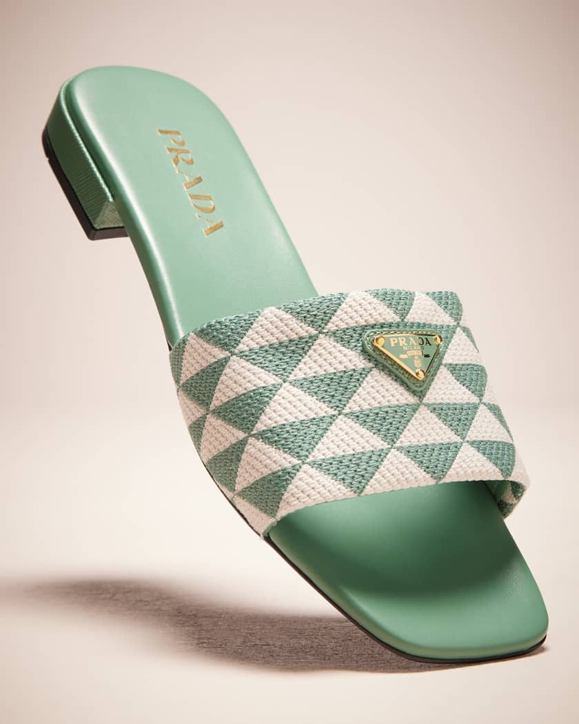 Prada Women's Jacquard Logo Slides - Baltico Talco - Size 6 Sandals