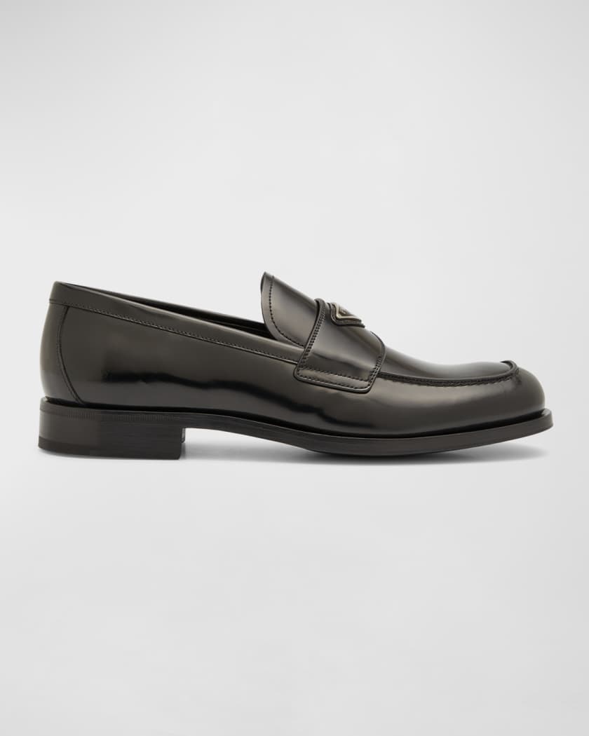 Prada Leather Triangle Logo Loafers