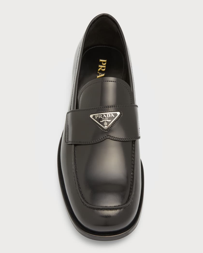 Prada Triangle Logo Leather Loafers | Neiman Marcus