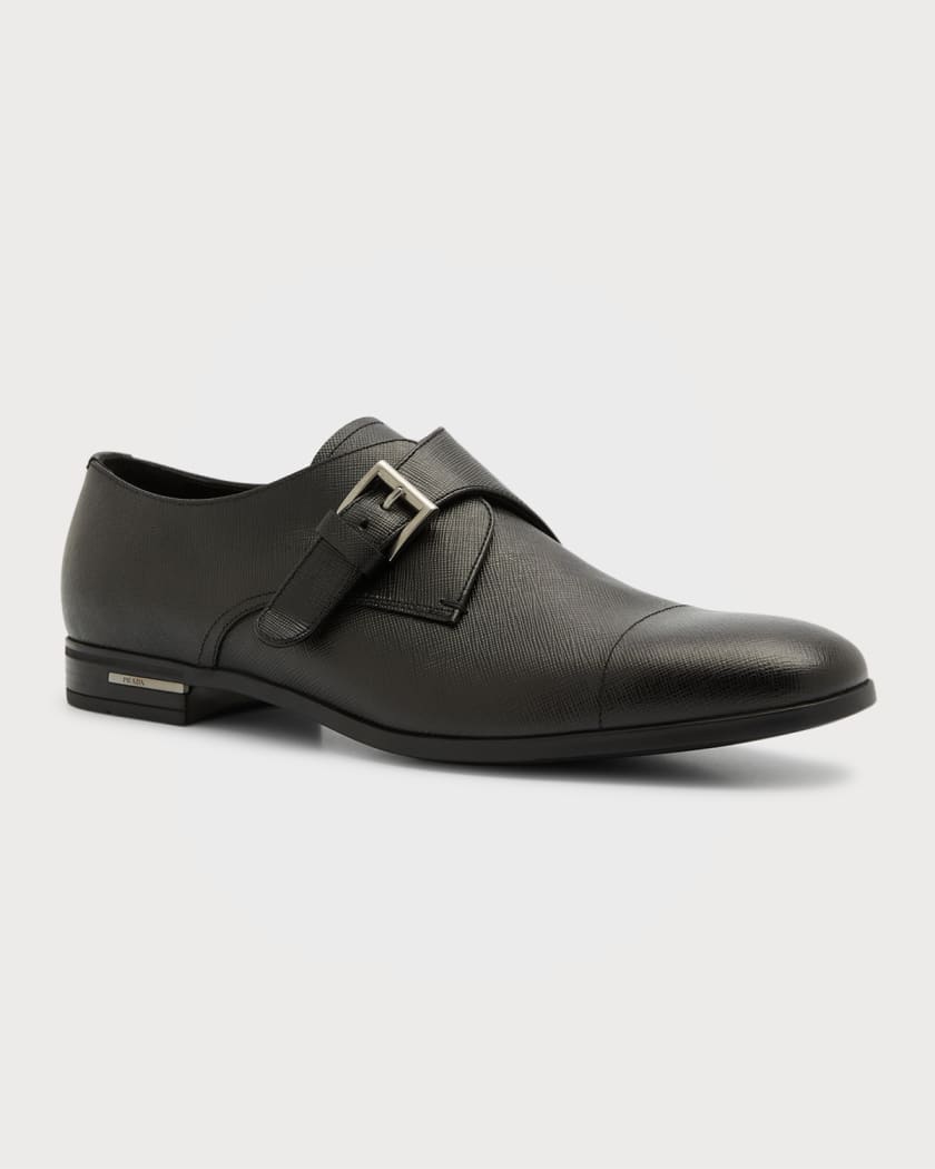 Prada Men's Saffiano Leather Monk Strap Loafers | Neiman Marcus