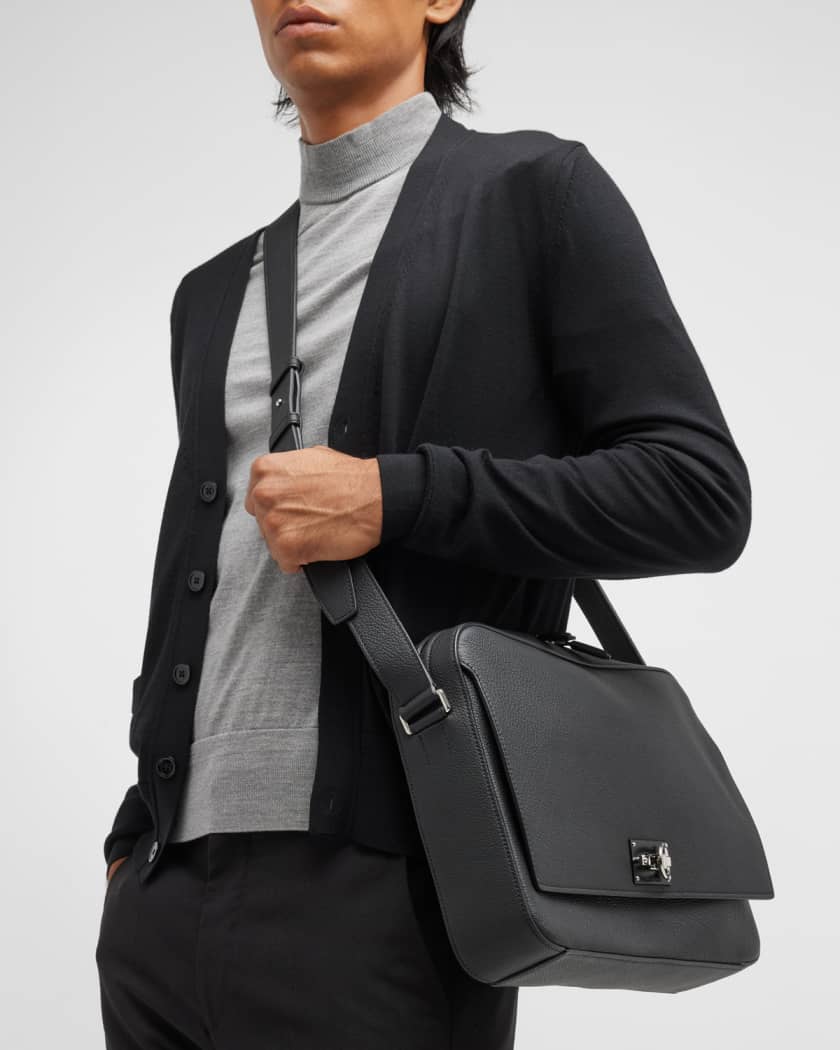 Ferragamo Black Textured Leather Men's Messenger Bag - Shop Ferragamo