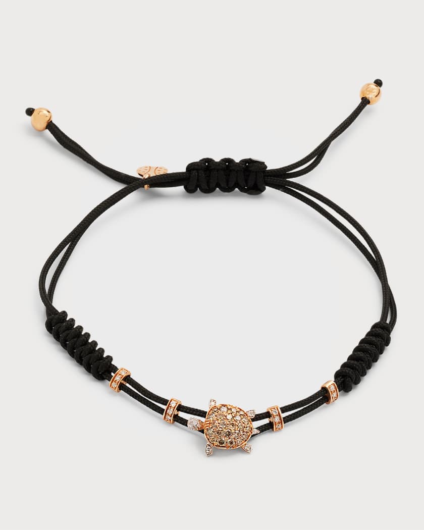 Pippo Perez Pull Cord Bracelet with Brown Diamond Turtle in 18K