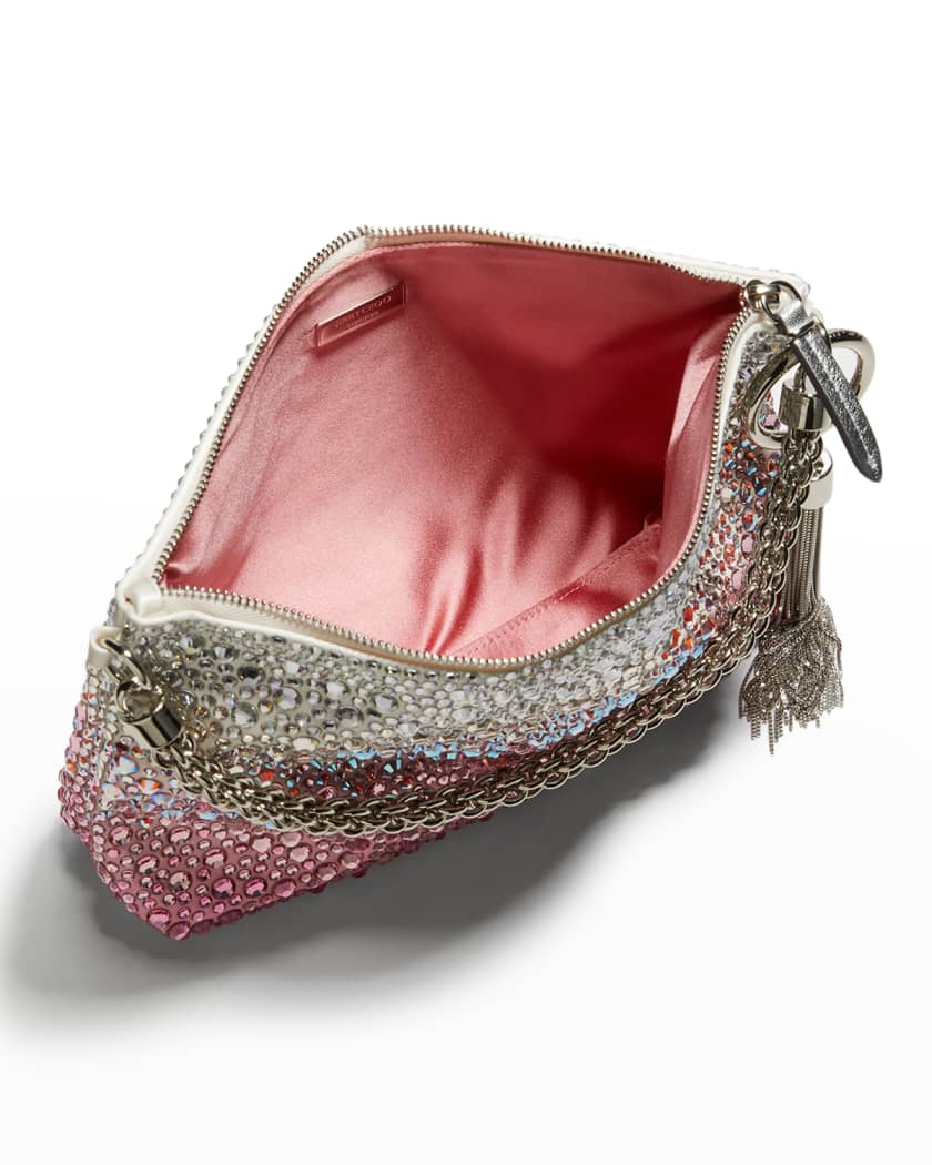 JIMMY CHOO Crystal-embellished glittered leather clutch