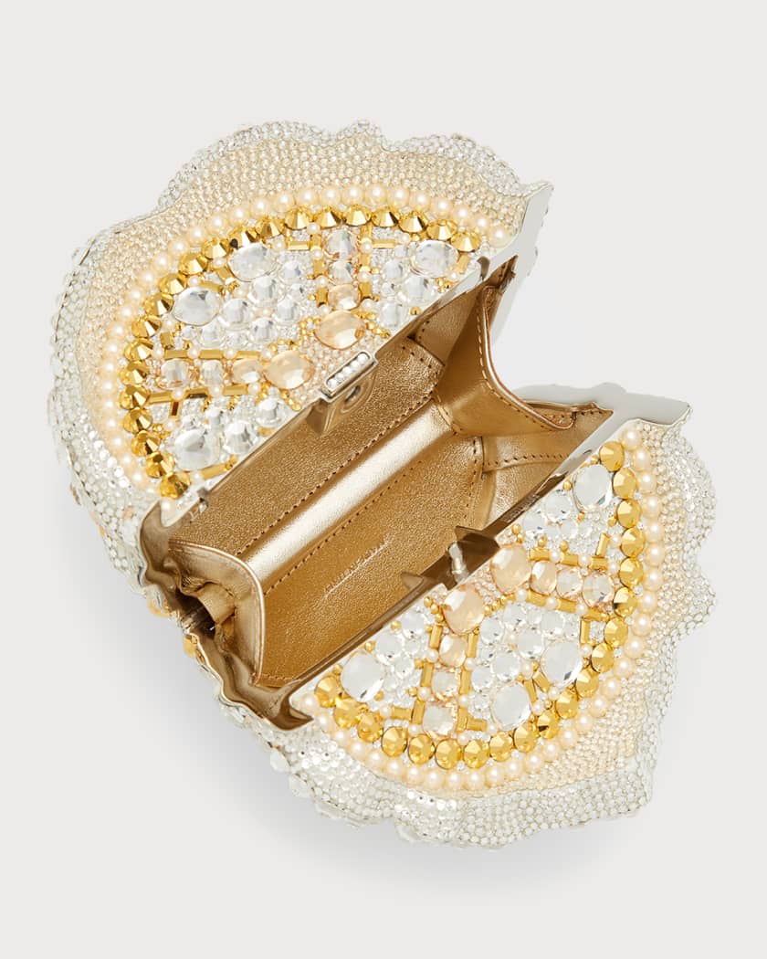 JUDITH LEIBER Crystal Money Bags Minaudiere Clutch Gold | FASHIONPHILE