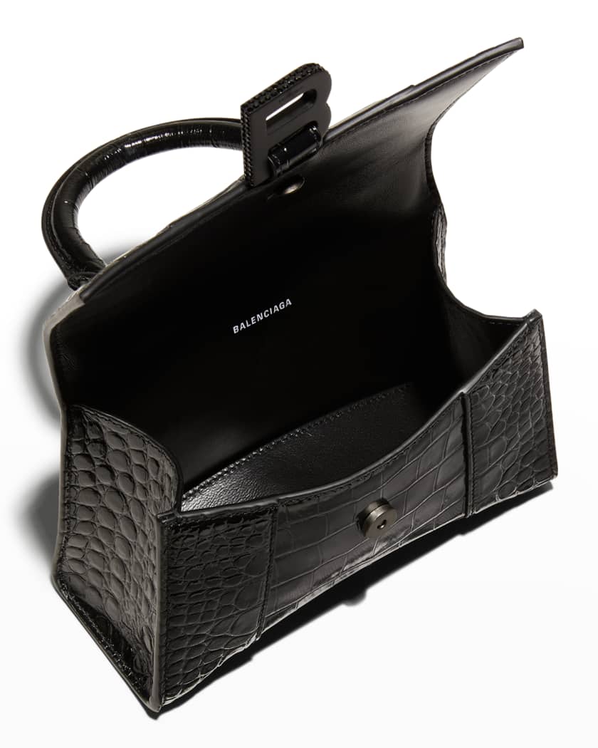Balenciaga Black Crocodile Embossed Small Hourglass Handbag Purse Bag