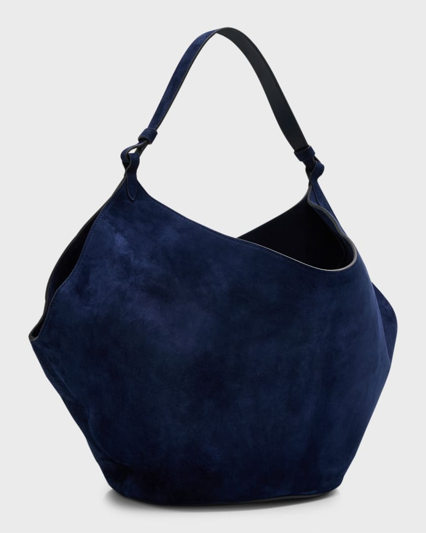 Blue suede top hobo bag