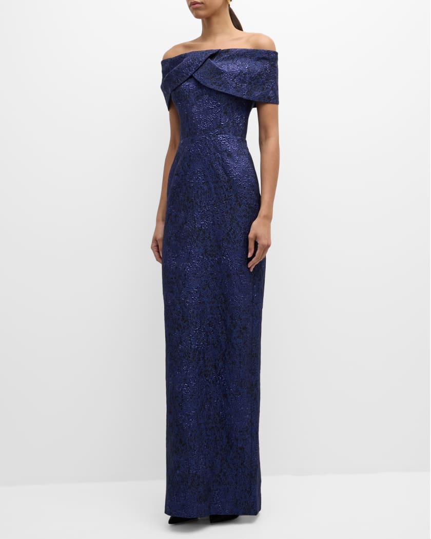 Off-Shoulder Jacquard Column Gown