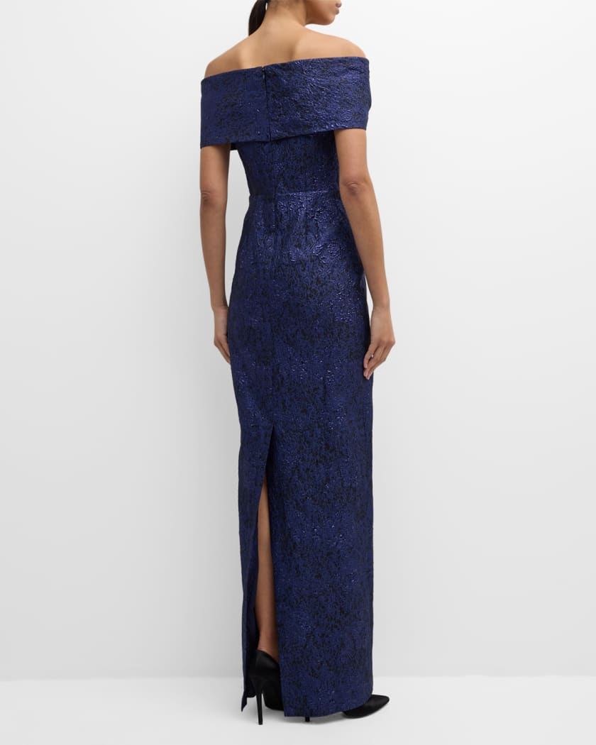Off-Shoulder Jacquard Column Gown