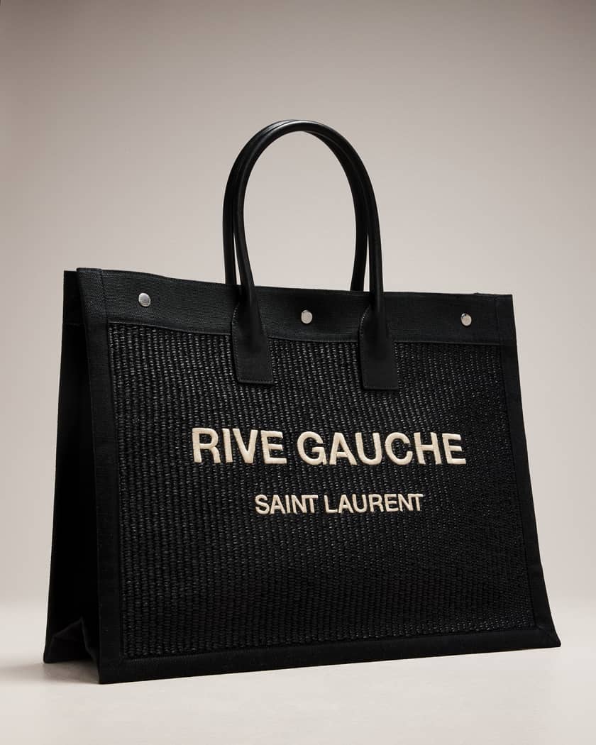 Saint Laurent Rive Gauche Large Raffia Tote Bag in Black for Men