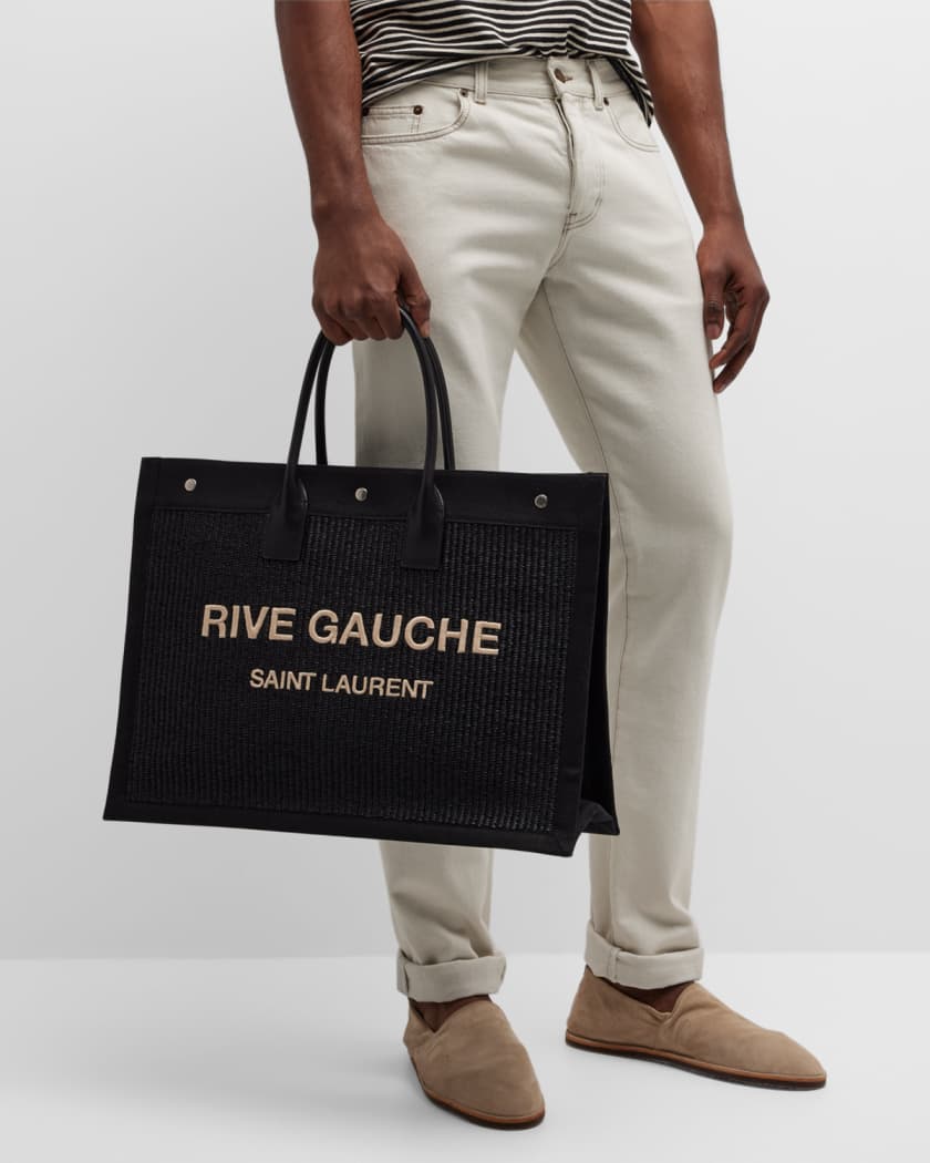 Saint Laurent Men's Rive Gauche Raffia Canvas Tote Bag