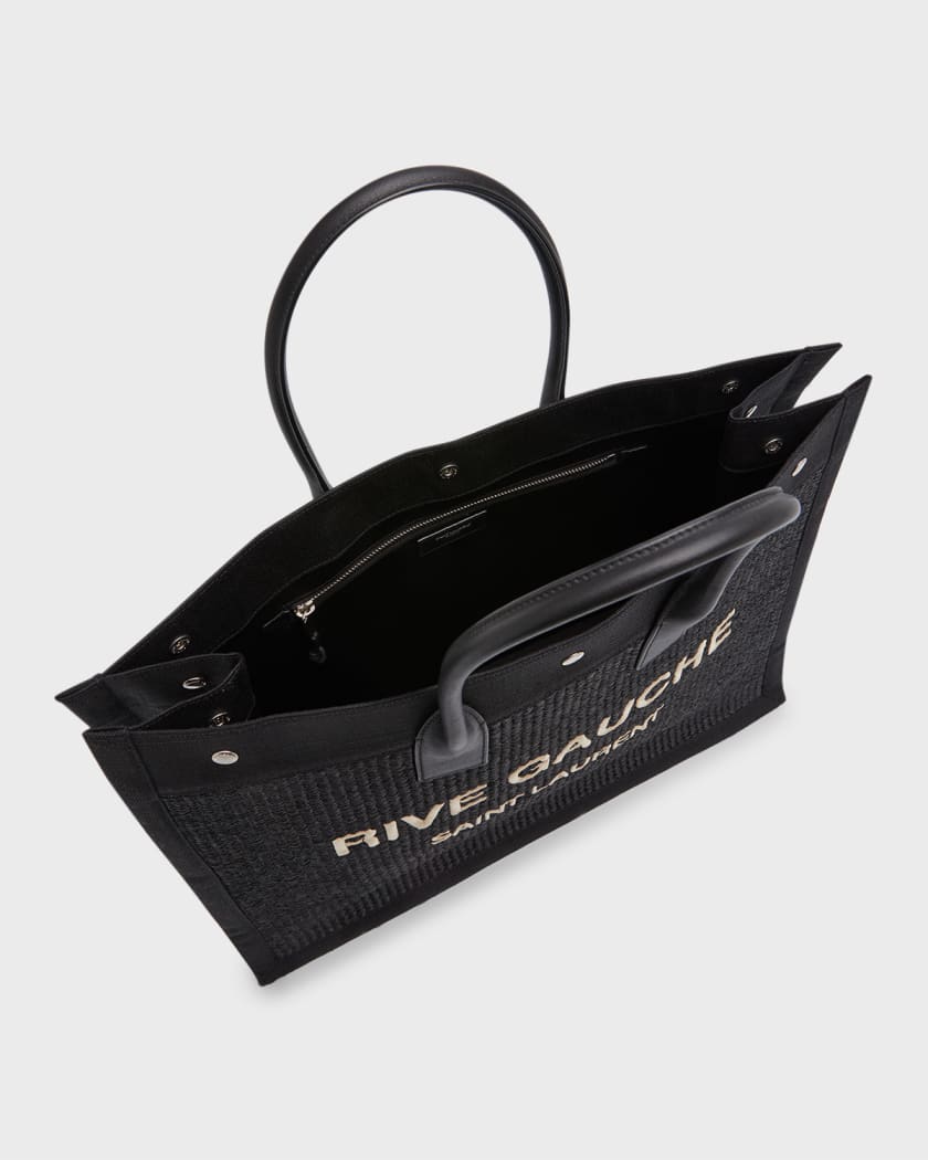 Saint Laurent Men s Rive Gauche Raffia Canvas Tote Bag Neiman Marcus