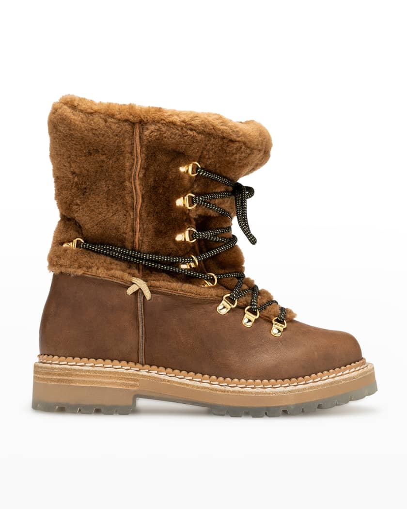 Montelliana 1965 Giada Leather Shearling Hiker Booties | Neiman Marcus