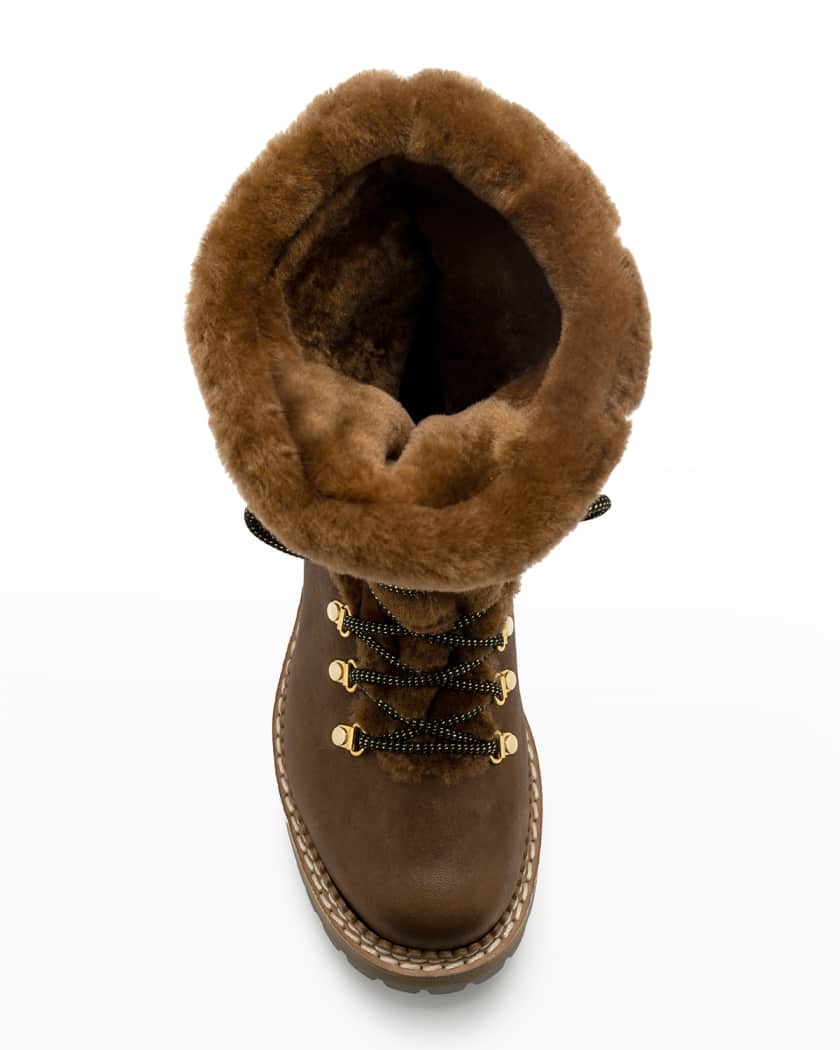 Montelliana 1965 Giada Leather Shearling Hiker Booties | Neiman Marcus