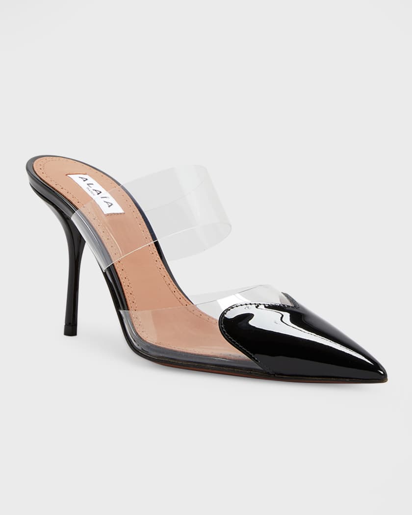 Clear Cap-Toe Mule Pumps