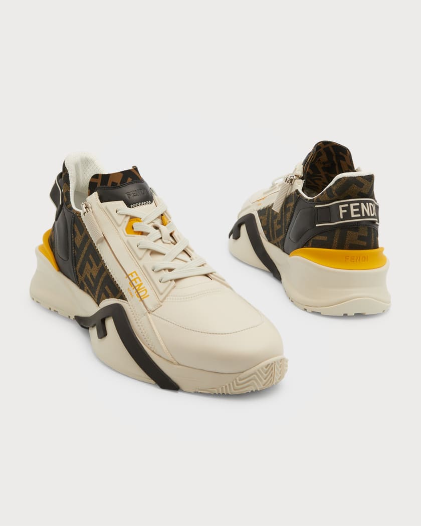 Fendi Match Mixed Leather Mid-Top Sneakers