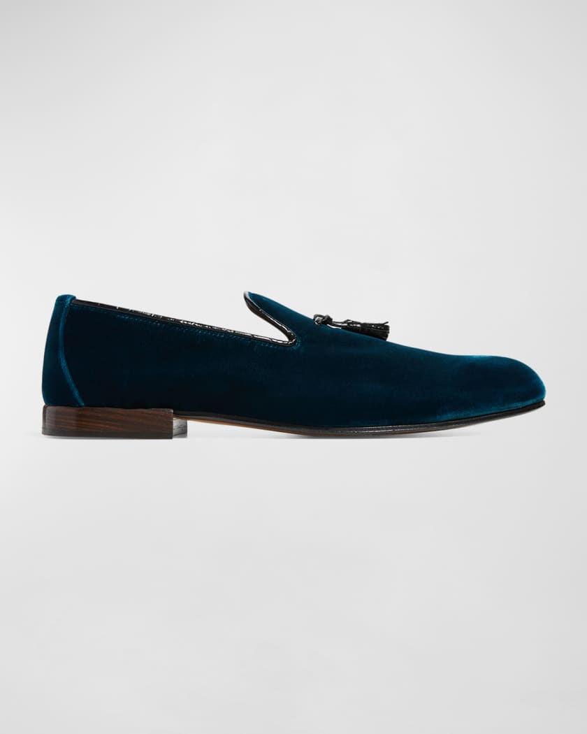 Navy blue store velvet loafers mens