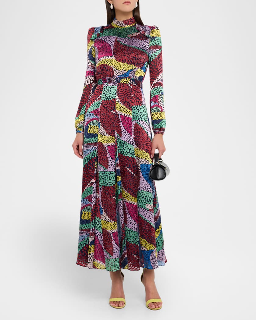 Jacqui-B Belted Floral Silk Midi Dress