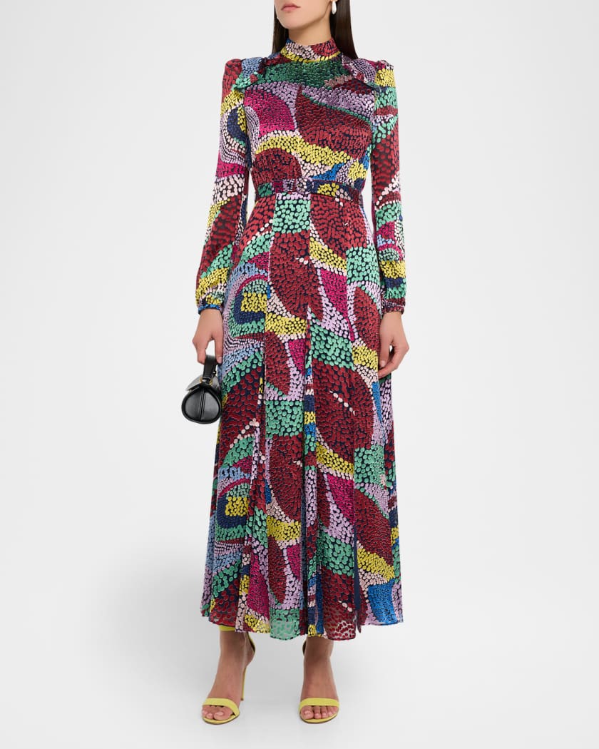 Jacqui-B Belted Floral Silk Midi Dress