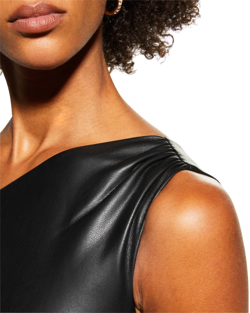 Harris One-Shoulder Faux-Leather Midi Dress