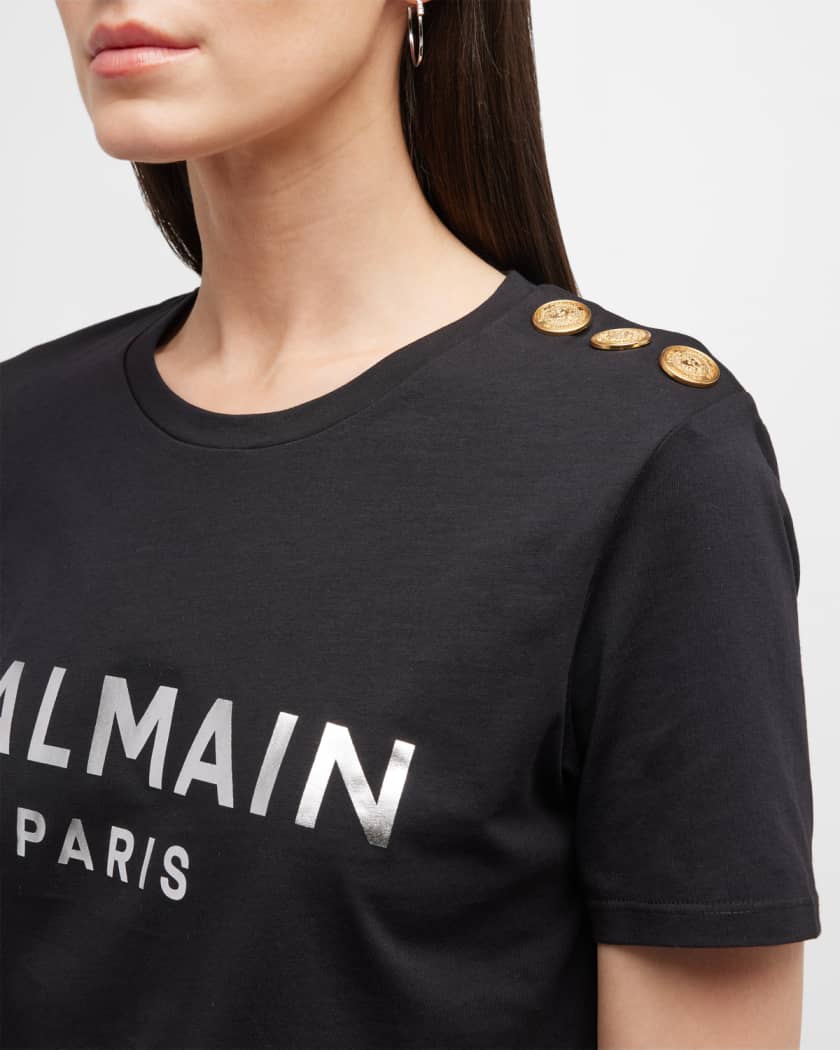 Balmain 3-Button Metallic Logo T-Shirt | Neiman Marcus