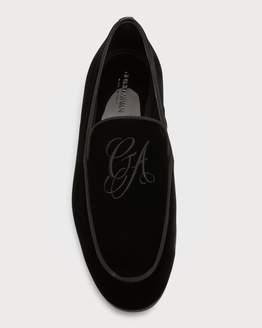 Giorgio Armani Velvet Loafers with Embroidered Logo
