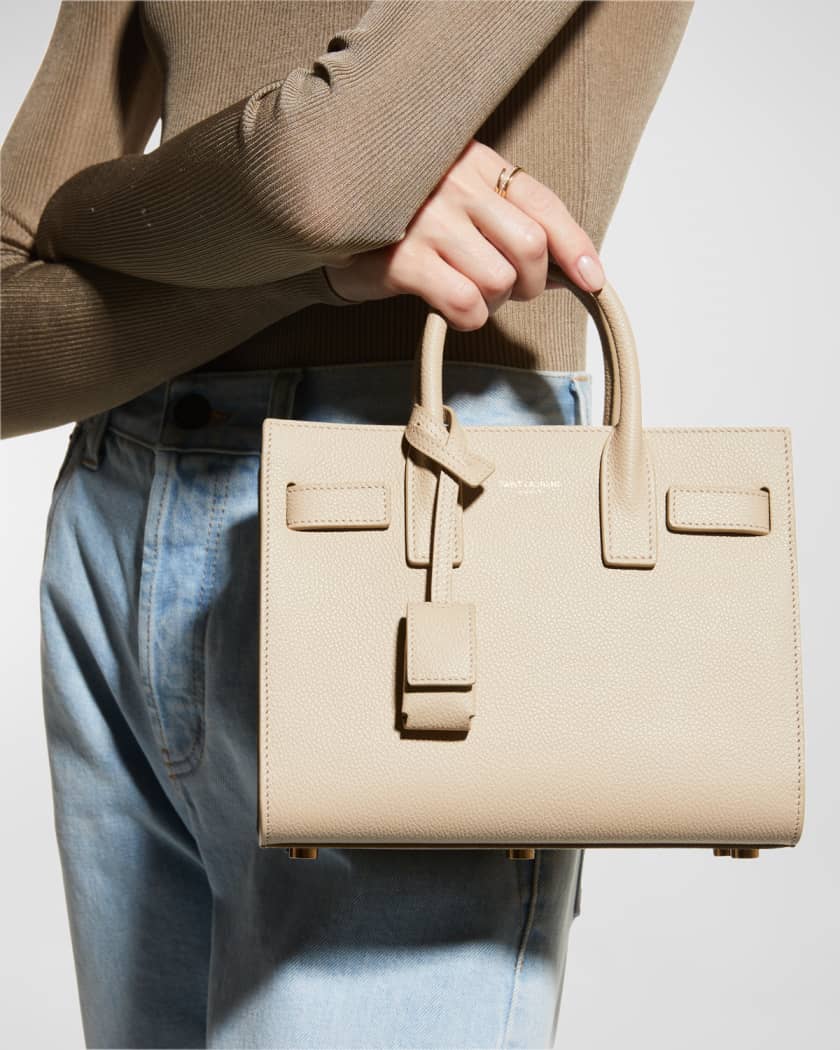 Sac De Jour Nano Leather Tote Bag in Beige - Saint Laurent