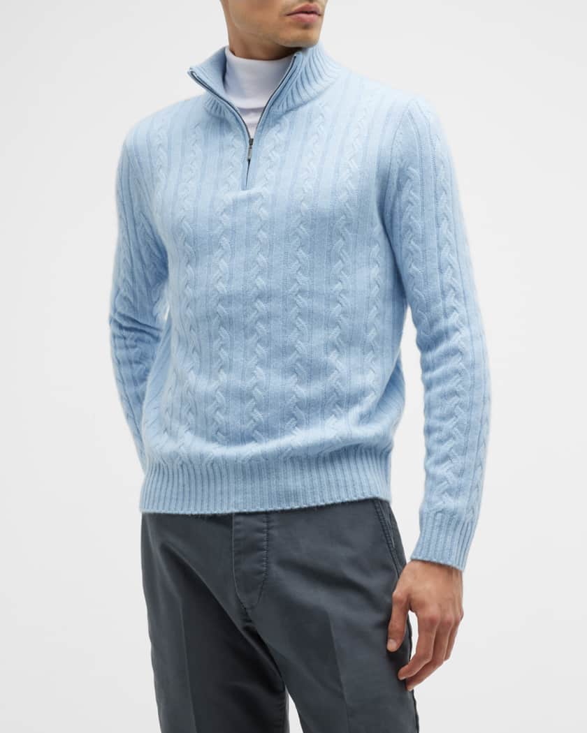 Neiman Marcus Men's Cable-Knit Cashmere Quarter Zip Sweater | Neiman Marcus
