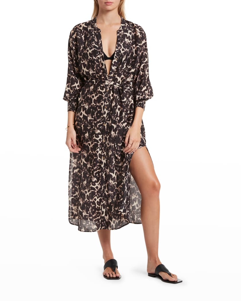 Belted Shirred Silk Shirt Dress