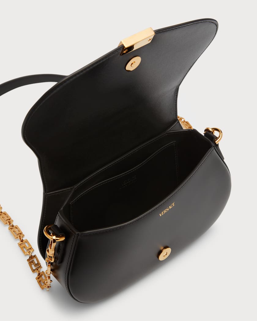 Greca Goddess Leather Shoulder Bag in Black - Versace
