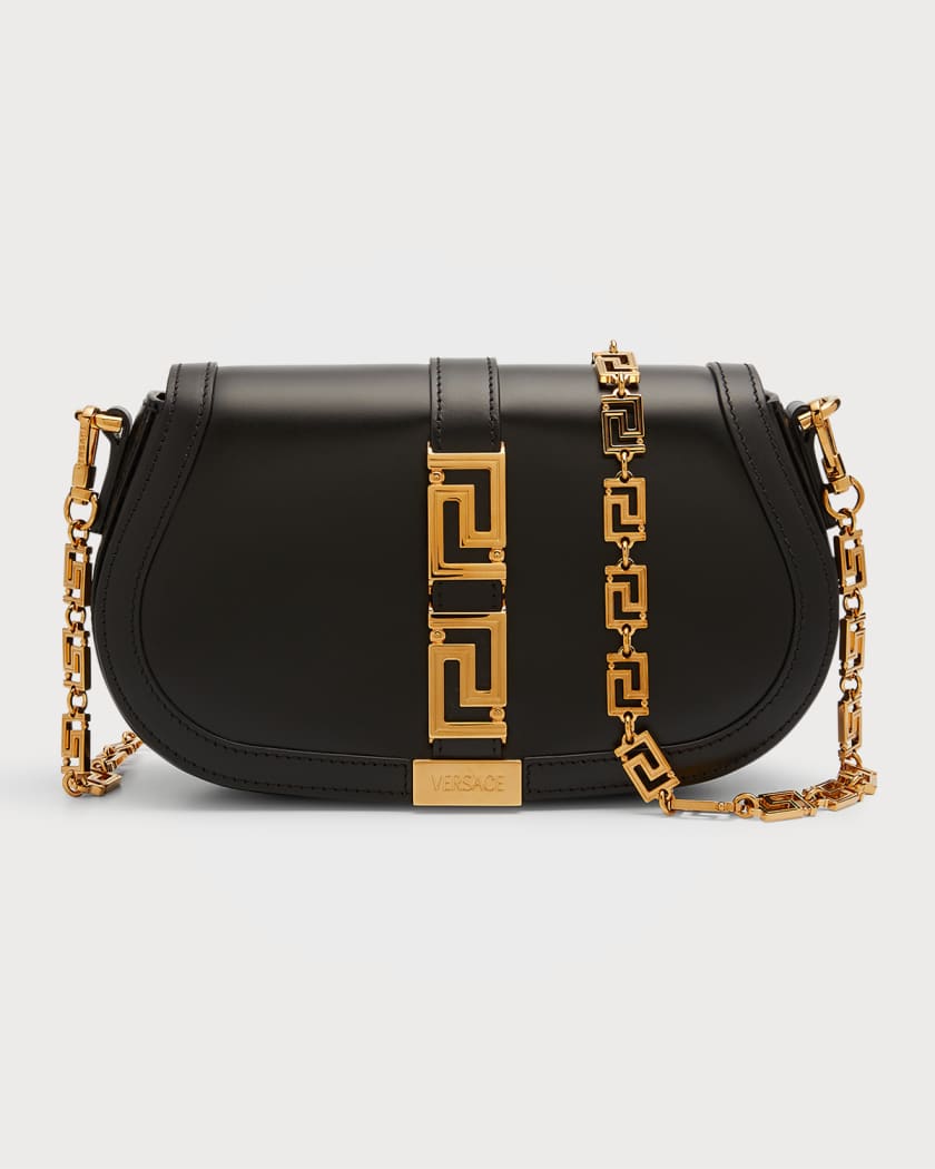 Greca Goddess Mini satin shoulder bag in black - Versace