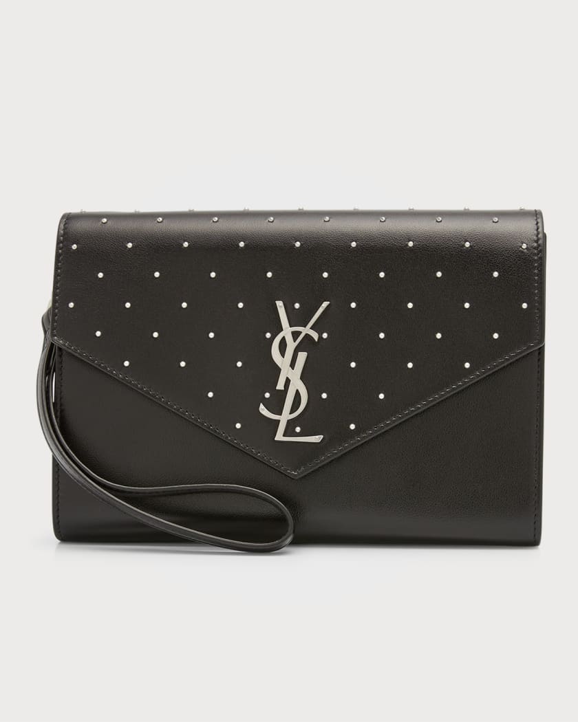 Saint Stud Leather YSL Flap Clutch Bag Neiman Marcus