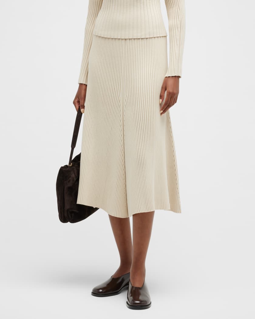Tory Burch Rib-Knit A-Line Midi Skirt | Neiman Marcus