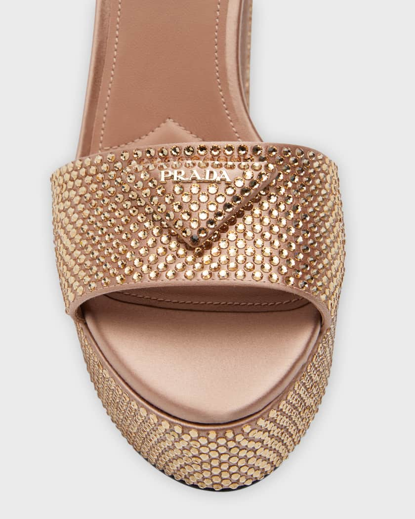 Prada mini crystal-embellished triangle logo shoulder bag, Gold