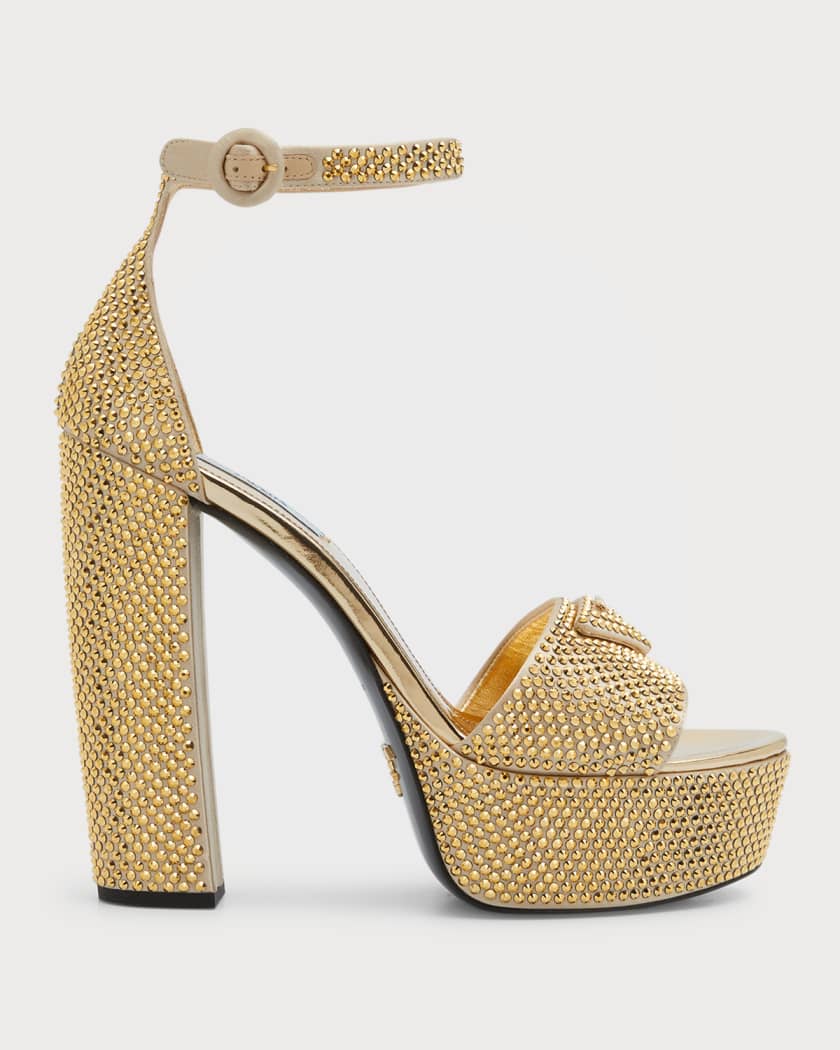 Prada Crystal Ankle-Strap Platform Sandals | Neiman Marcus