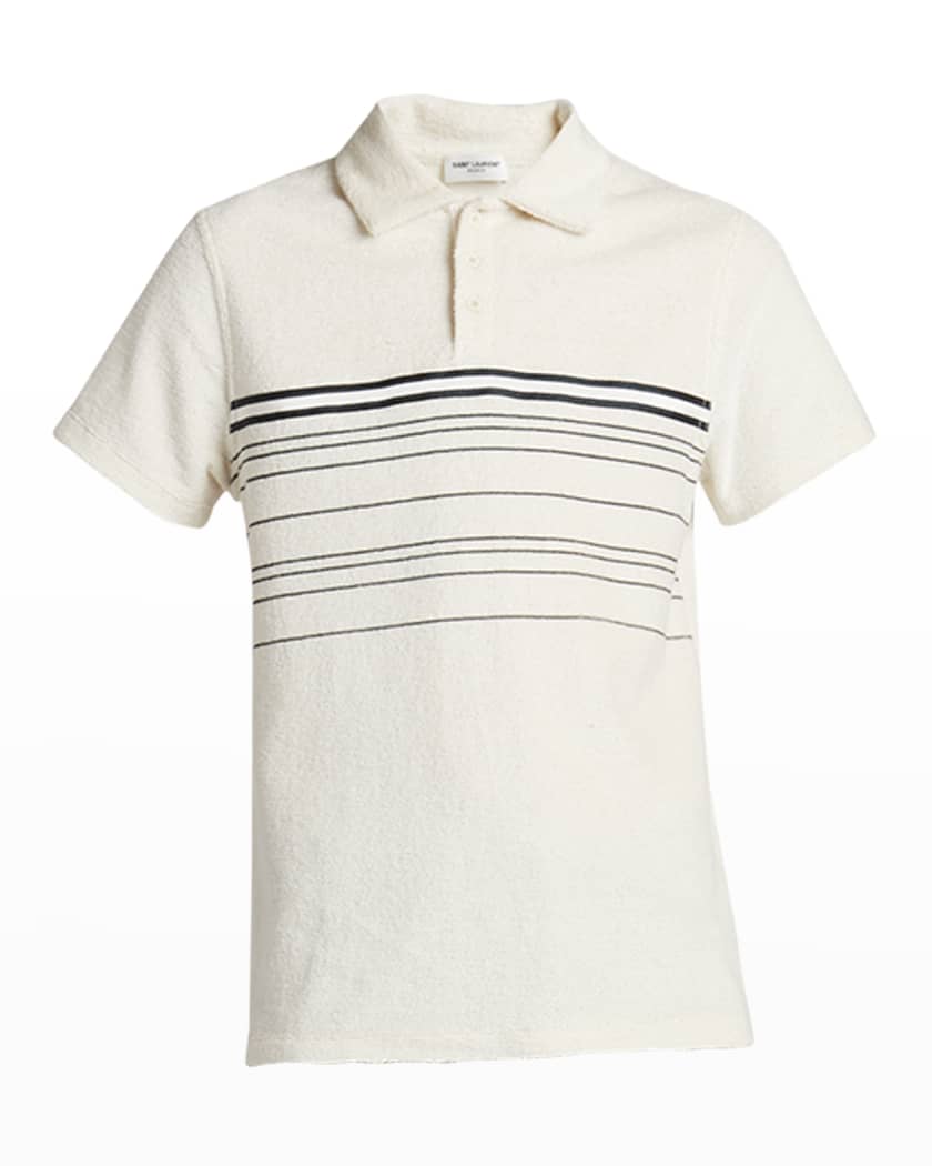 SAINT LAURENT PARIS Solid White Pique Cotton Polo Shirt XL Slim Fit