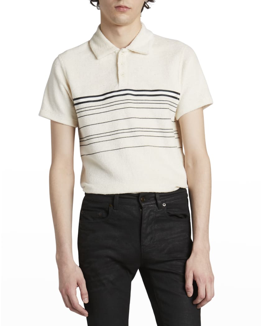 Saint Laurent Men's Multi-Stripe Toweling Polo Shirt | Neiman Marcus