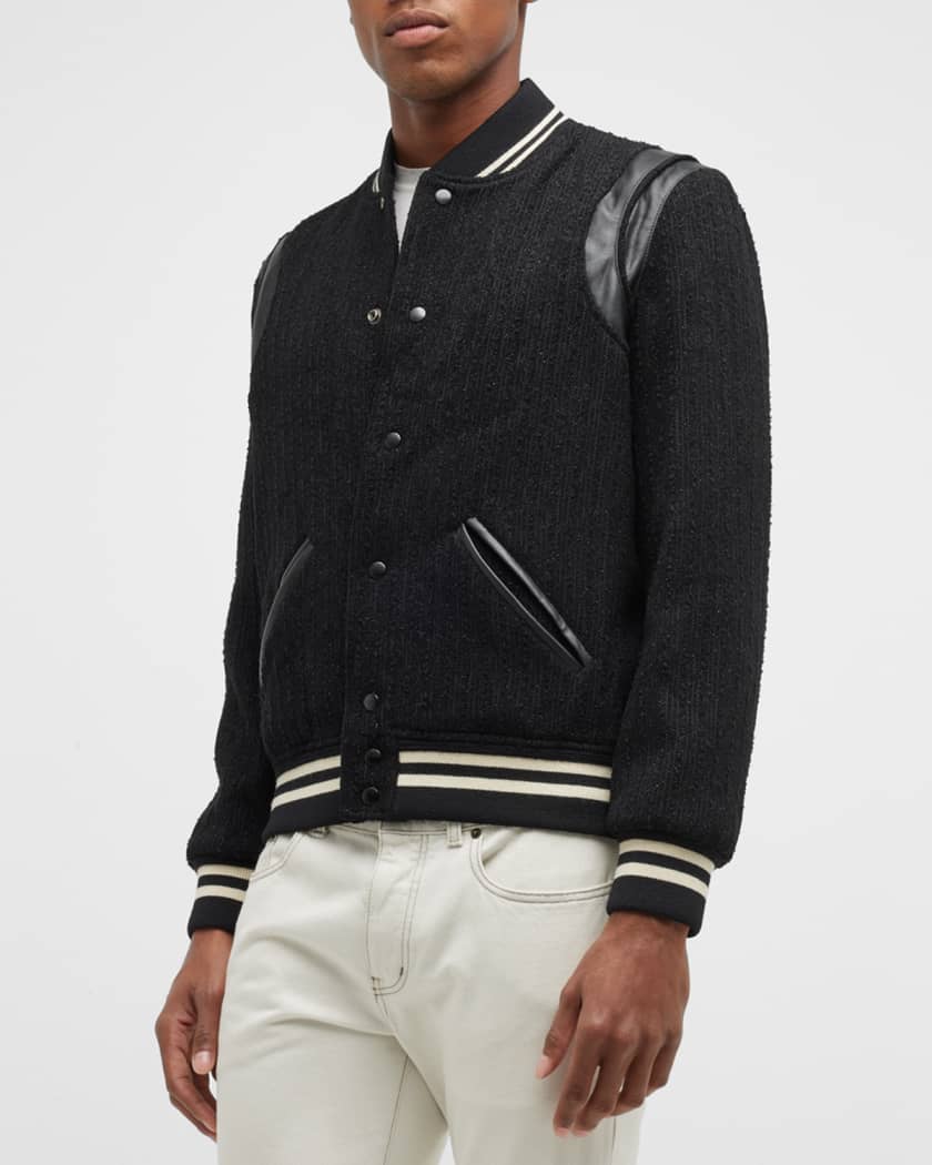 Saint Laurent Men's Lurex Leather-Trim Teddy Jacket | Neiman Marcus