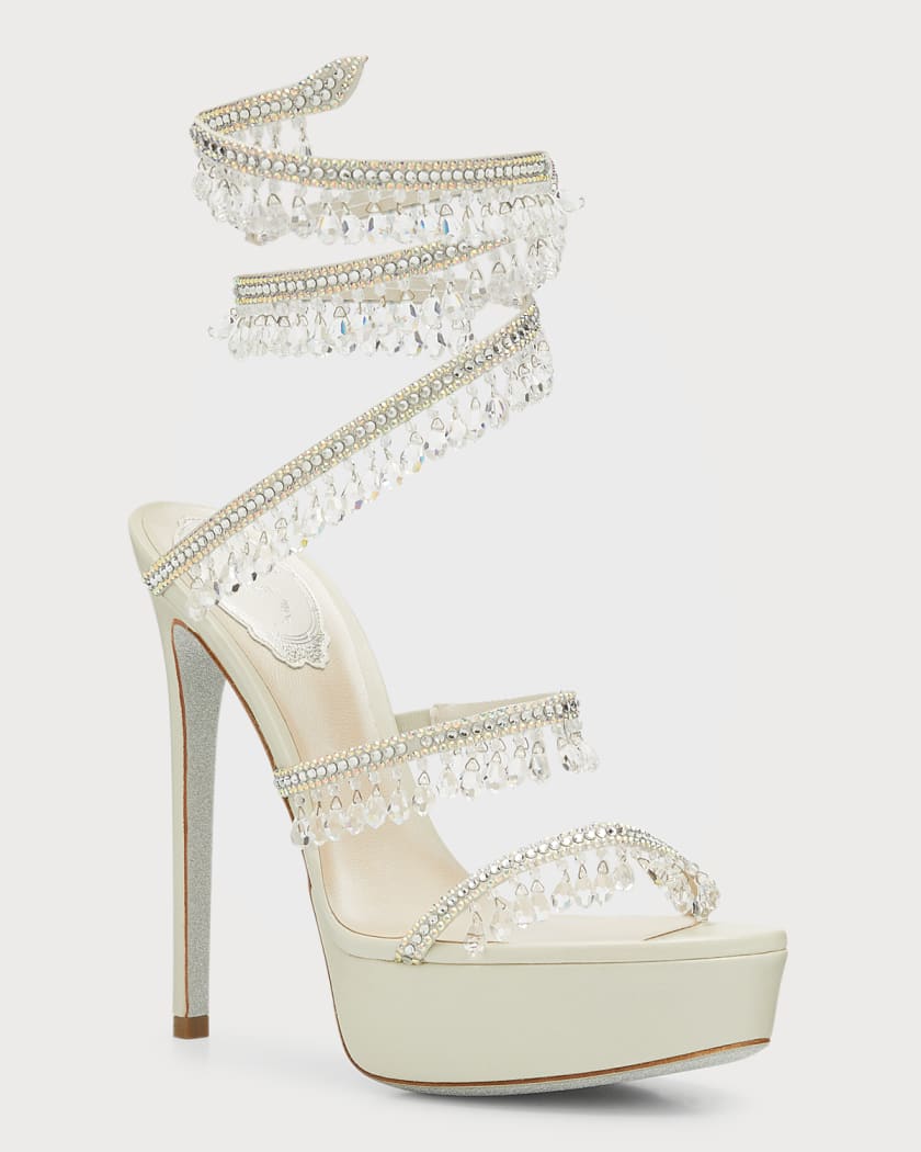 Chandelier Beaded Snake Wrap Platform Sandals
