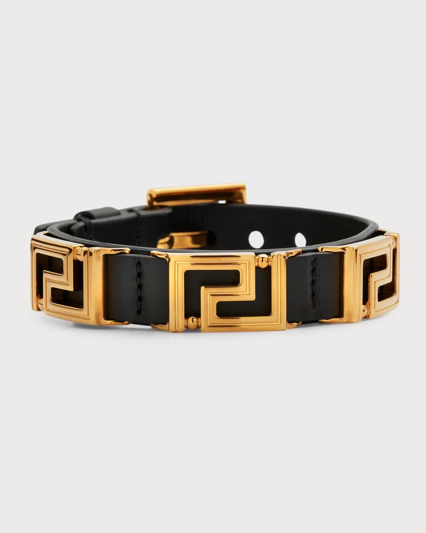 Versace Greca and Leather Buckle Bracelet