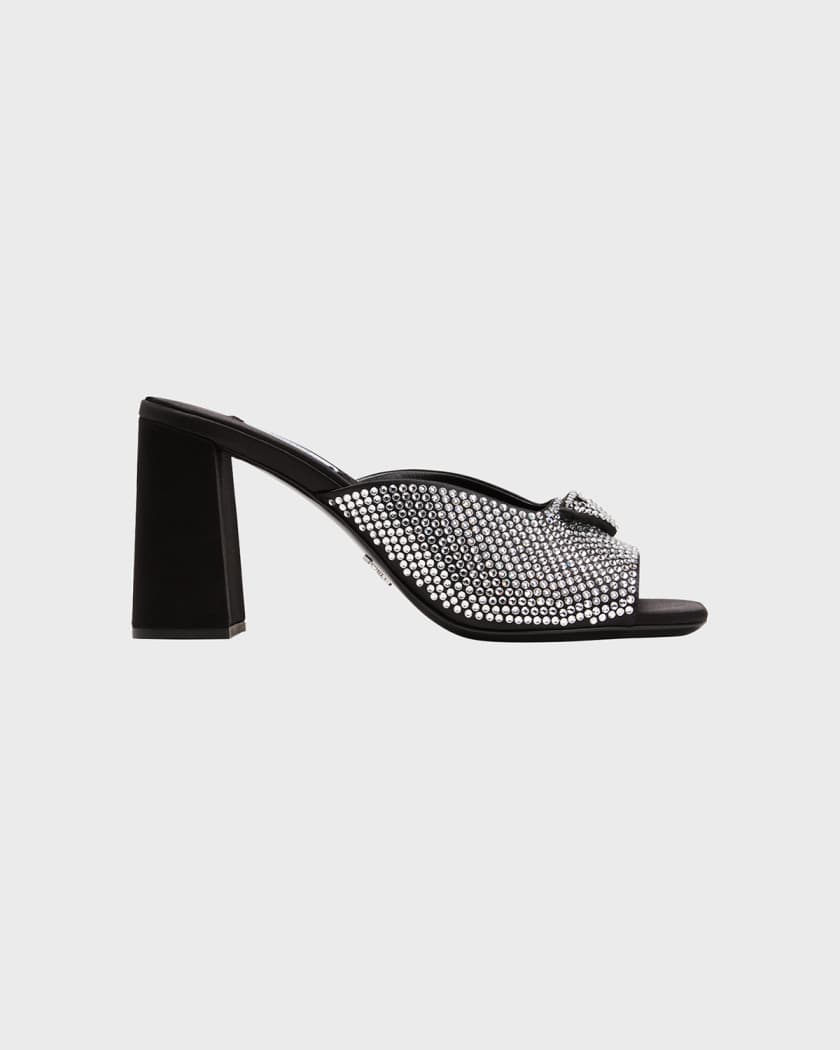Prada Crystal Silk Logo Mule Sandals | Neiman Marcus