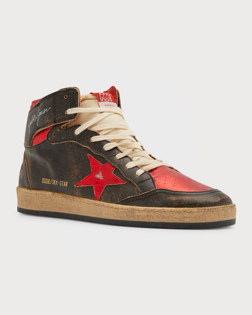 Golden Goose Men s Sky Star Distressed Leather High Top Sneakers