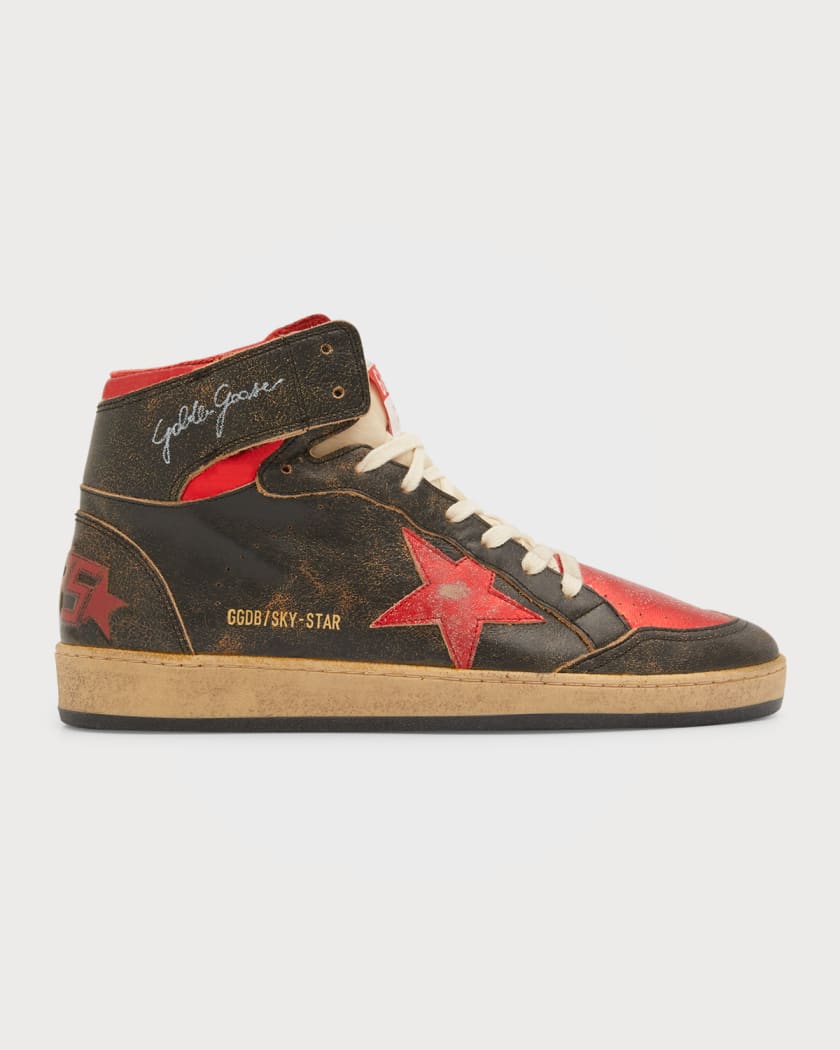 Men s Sky Star Distressed Leather High Top Sneakers