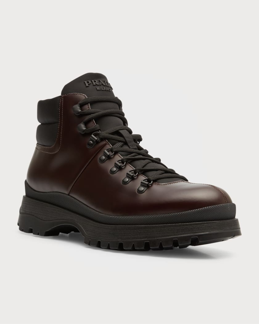 Prada Men s Brucciato Leather Lace Up Hiking Boots Neiman Marcus