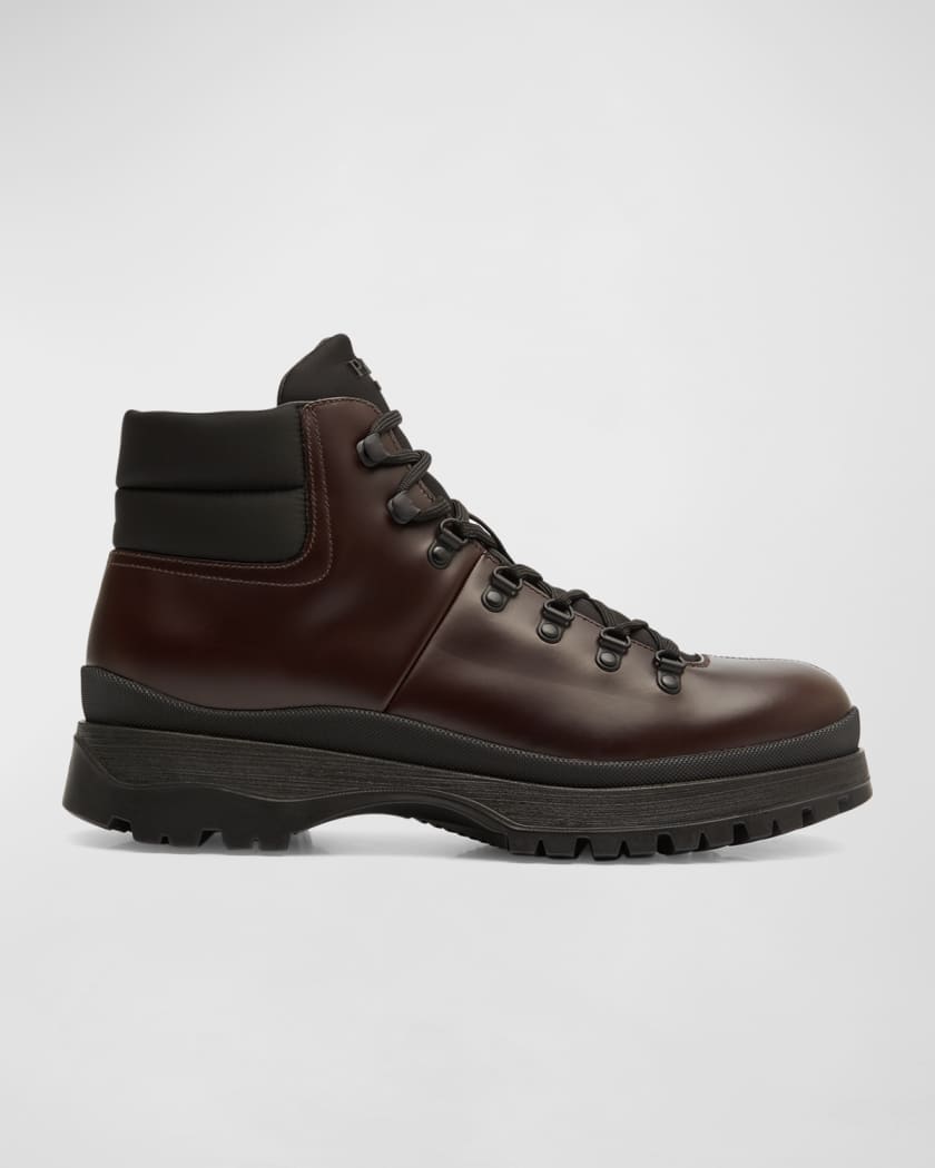 Prada Men's Brucciato Leather Lace-Up Hiking Boots | Neiman Marcus