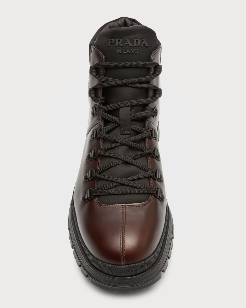 Prada Men's Brucciato Leather Lace-Up Hiking Boots | Neiman Marcus