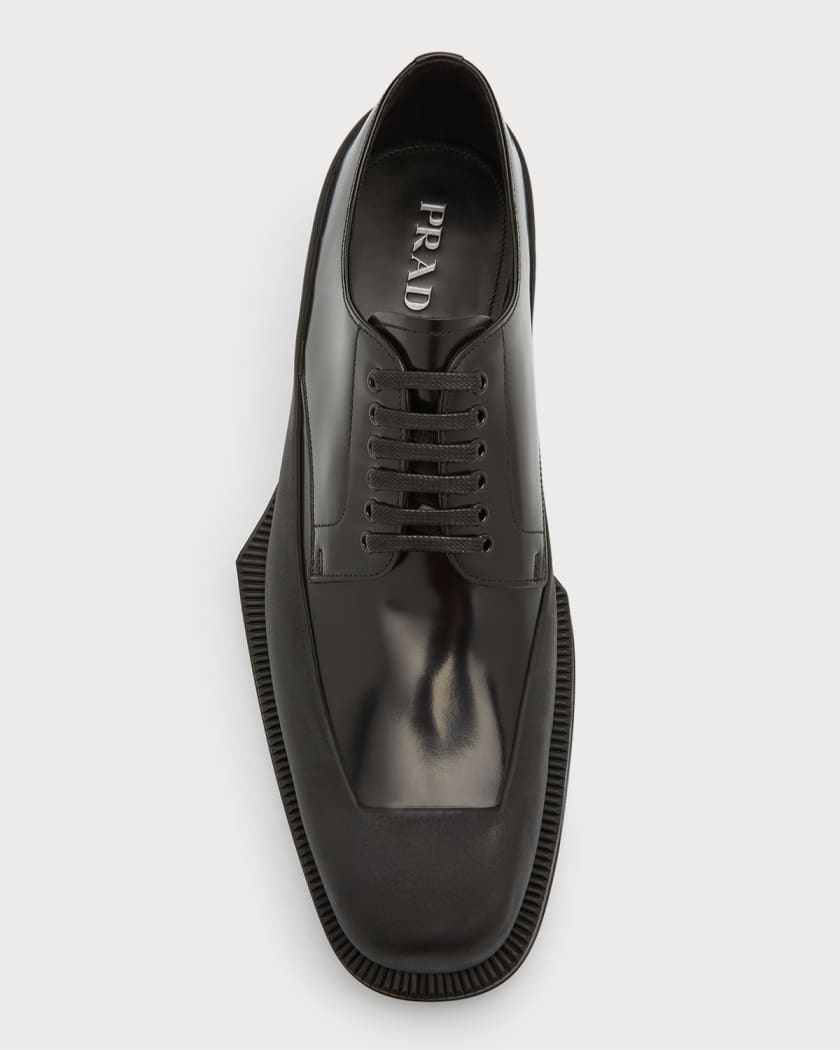 Prada Men's Brushed Leather Derby Shoes | Neiman Marcus